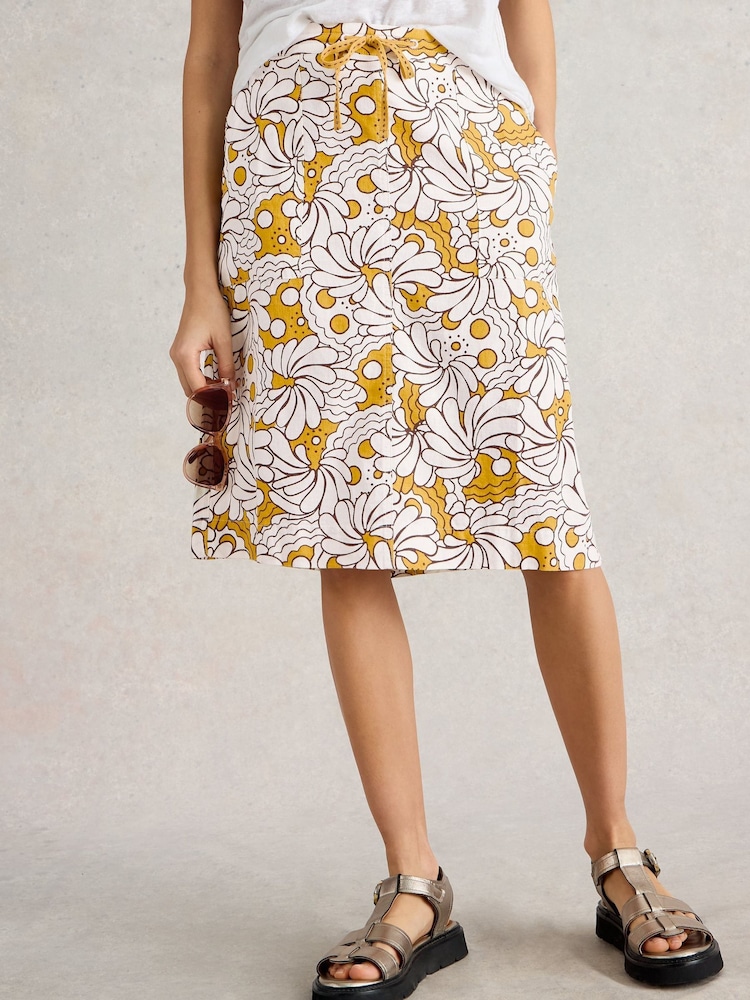 White Stuff Yellow Evie Linen Blend Skirt - Image 2 of 6