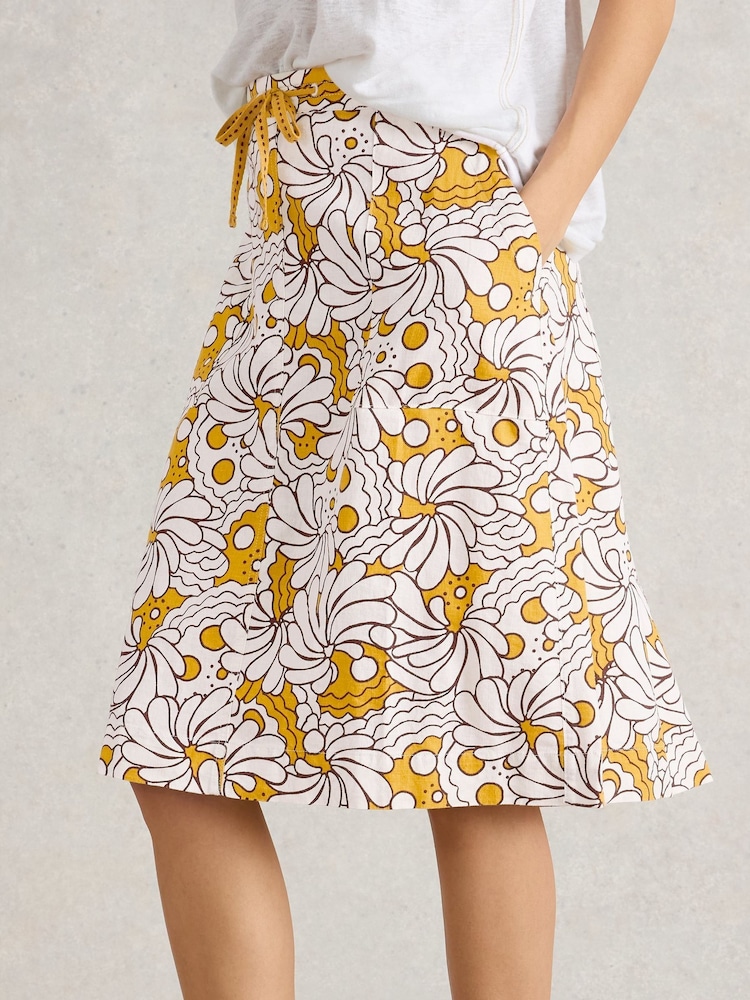 White Stuff Yellow Evie Linen Blend Skirt - Image 4 of 6