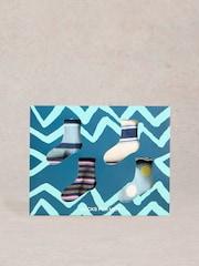 White Stuff Blue Geo Stripe Ankle Socks 4 Pack - Image 3 of 4