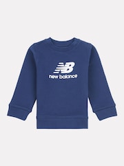 New Balance Blue Kids 100% Cotton French Terry Stacked Logo Crew Sweat Top - Image 1 of 3