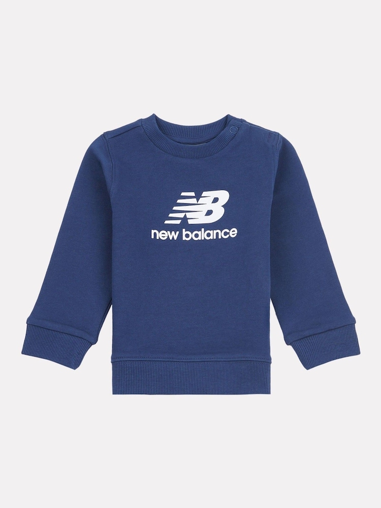 New Balance Blue Kids 100% Cotton French Terry Stacked Logo Crew Sweat Top - Image 1 of 3