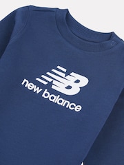 New Balance Blue Kids 100% Cotton French Terry Stacked Logo Crew Sweat Top - Image 3 of 3