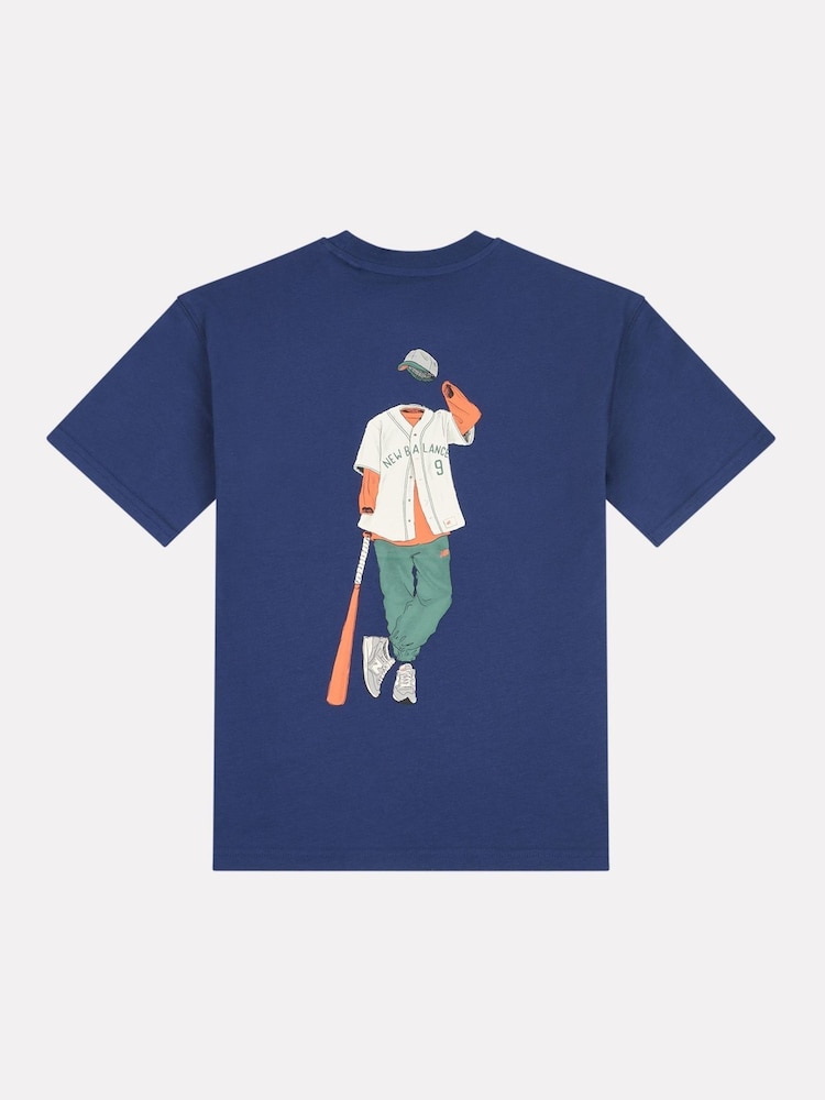 New Balance Blue Kids Baseball Player Back Graphic 100% Cotton T-Shirt - Image 2 of 3
