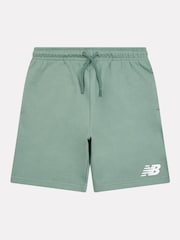 New Balance Light Green Kids French Terry Stacked Logo 100% Cotton Shorts - Image 1 of 3
