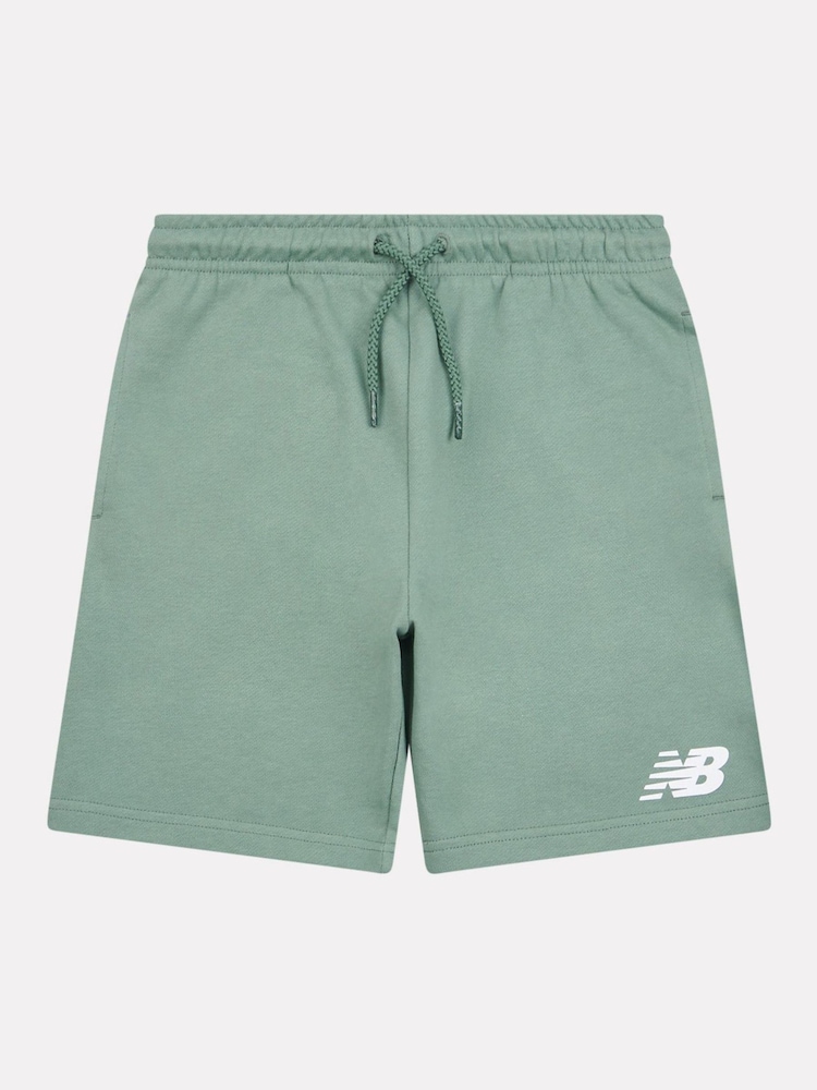 New Balance Light Green Kids French Terry Stacked Logo 100% Cotton Shorts - Image 1 of 3