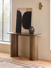 Dark Natural Hyde Oak Veneer Tambour Console Table - Image 2 of 8