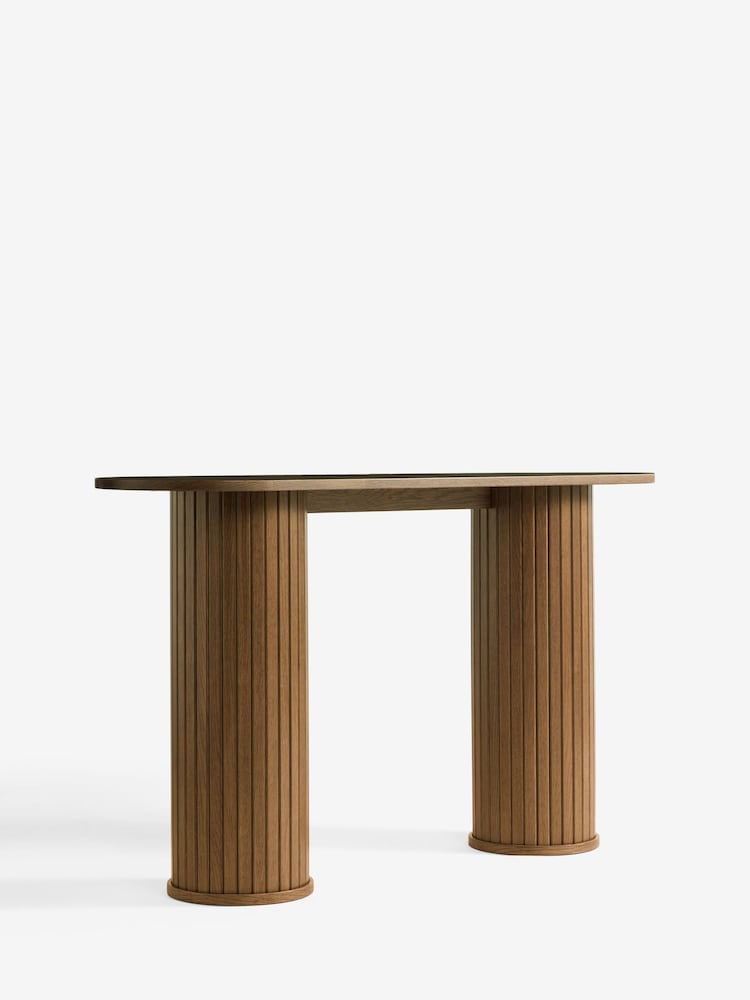 Dark Natural Hyde Oak Veneer Tambour Console Table - Image 9 of 9