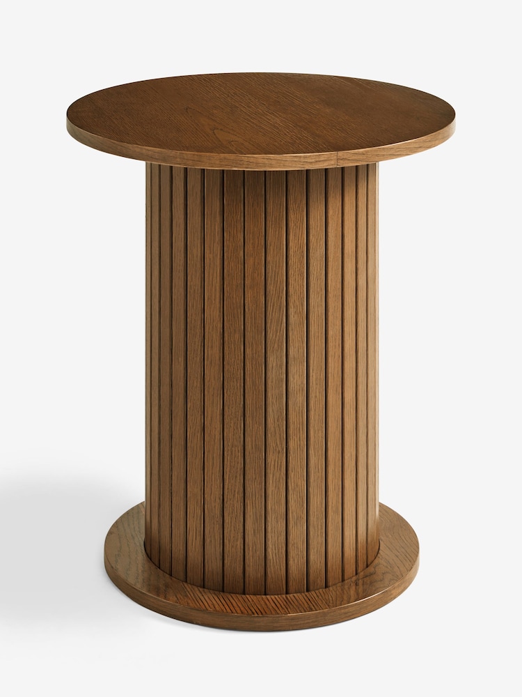Dark Natural Hyde Oak Veneer Tambour Side Table - Image 6 of 6