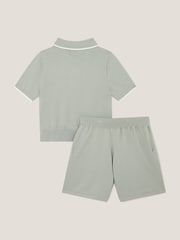 Monsoon Green Knitted 100% Cotton Polo Shirt and Shorts Set - Image 2 of 3
