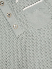 Monsoon Green Knitted 100% Cotton Polo Shirt and Shorts Set - Image 3 of 3