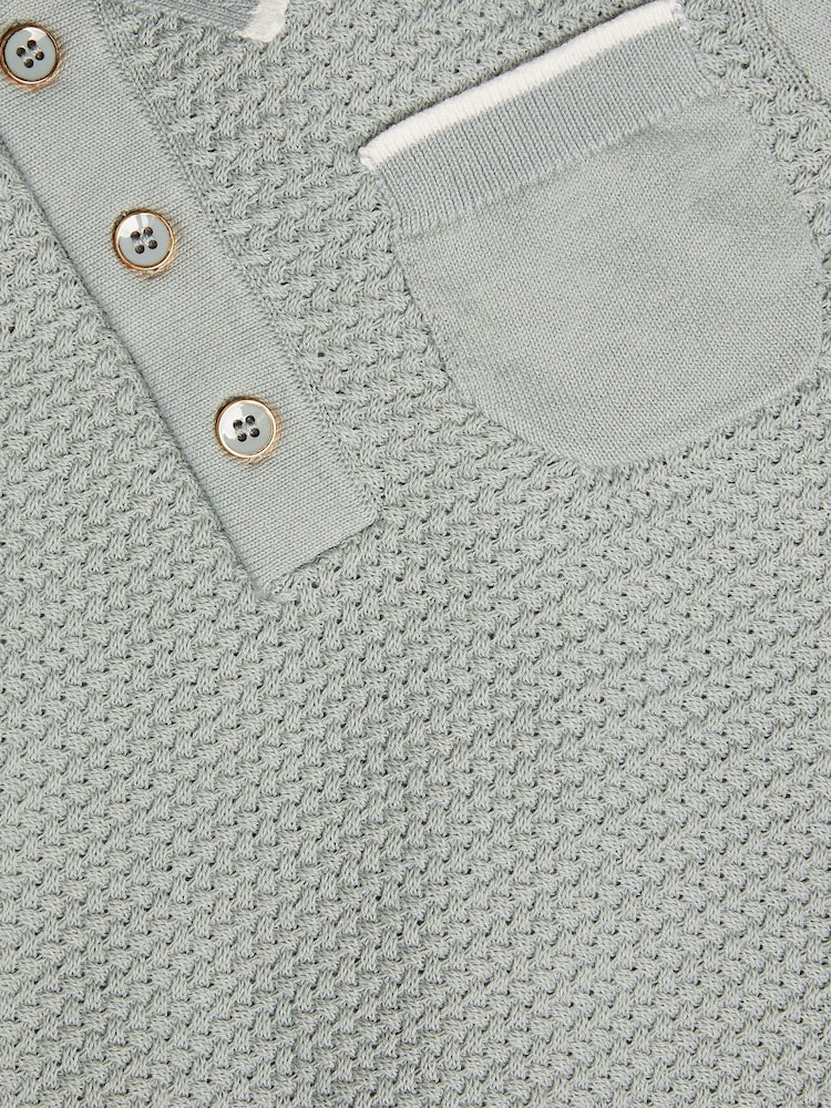 Monsoon Green Knitted 100% Cotton Polo Shirt and Shorts Set - Image 3 of 3