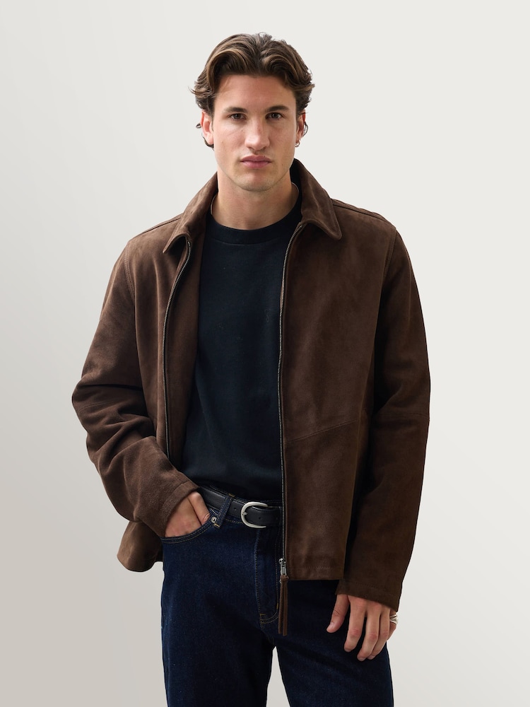 Percival Brown Prologue Suede Zip Jacket - Image 1 of 9 Percival Brown Prologue Suede Zip Jacket - Image 1 of 9