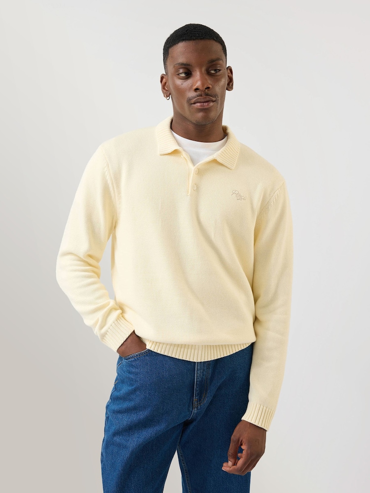 Percival Cream Verso Long Sleeve Knitted Polo Shirt - Image 1 of 8