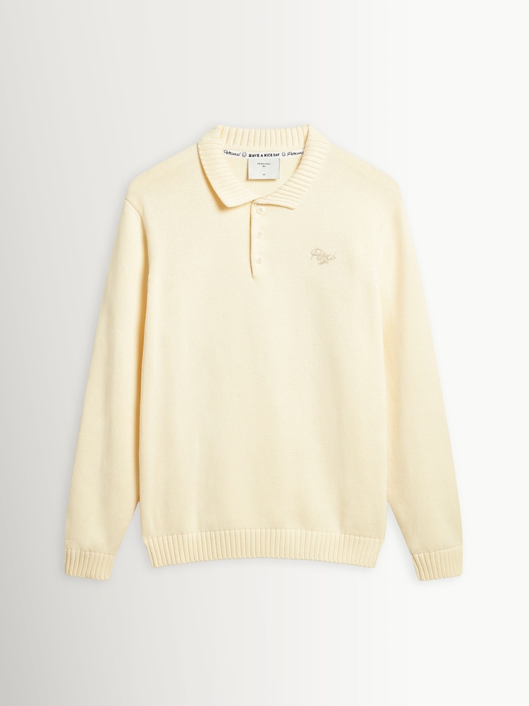 Percival Cream Verso Long Sleeve Knitted Polo Shirt - Image 8 of 8 Percival Cream Verso Long Sleeve Knitted Polo Shirt - Image 8 of 8