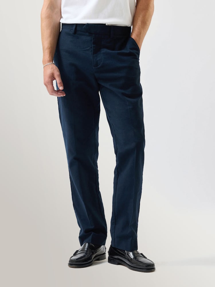 Percival Blue Tailored Moleskin Straight Leg Trousers - Image 1 of 6 Percival Blue Tailored Moleskin Straight Leg Trousers - Image 1 of 6