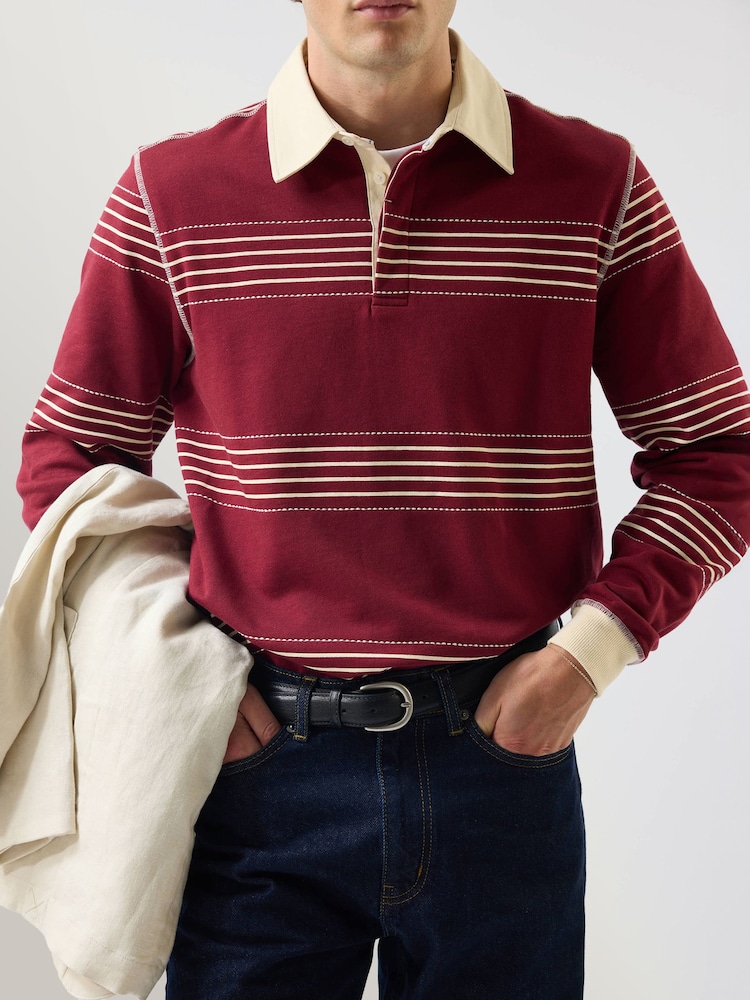 Percival Red Editor Striped Rugby Polo Shirt - Image 1 of 10