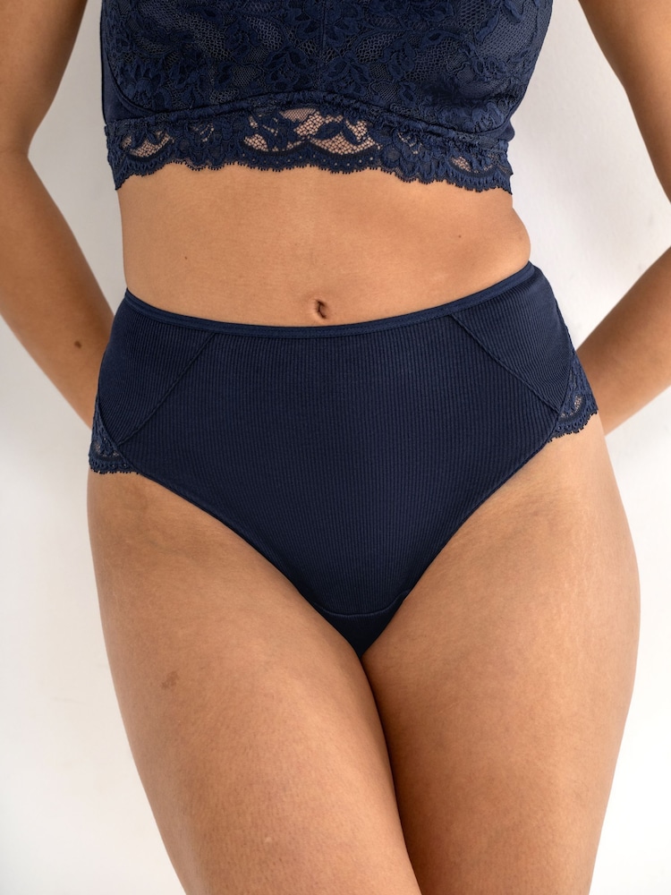 Pour Moi Blue Love To Lounge Lace and Modal Rib Midi Briefs - Image 2 of 4