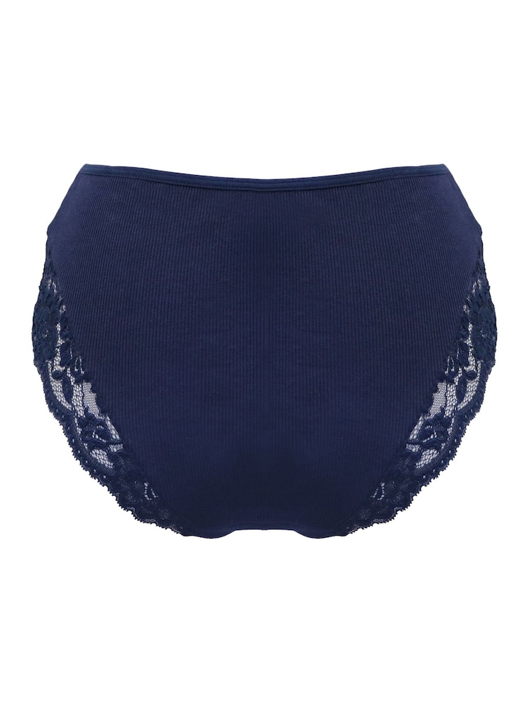 Pour Moi Blue Love To Lounge Lace and Modal Rib Midi Briefs - Image 4 of 4