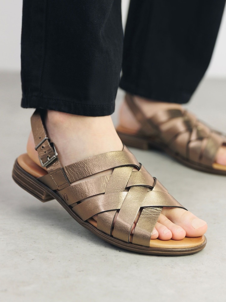 Moda in Pelle Sh Ionia Cross Strap Flat Leather Black Sandals - Image 1 of 5