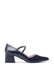 Azul - Moda in Pelle Garlande Elastic Cross Strap Block Heel Shoes - Imagem 2 de 5