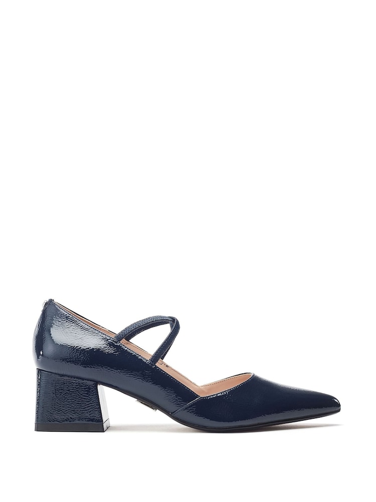 Azul - Moda in Pelle Garlande Elastic Cross Strap Block Heel Shoes - Imagem 2 de 5
