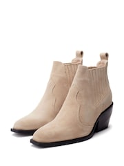 Natural - Moda in Pelle Shoon Alto Bajo Ankle Western Boots - Imagen 3 de 5