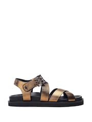 Moda in Pelle Sh Liner Double Cross Strap Leather Footbed Black Sandals - Image 1 of 4