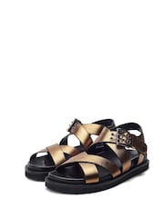 Moda in Pelle Sh Liner Double Cross Strap Leather Footbed Black Sandals - Image 2 of 4