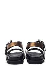 Moda in Pelle Sh Liner Double Cross Strap Leather Footbed Black Sandals - Image 3 of 4