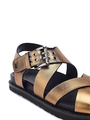 Moda in Pelle Sh Liner Double Cross Strap Leather Footbed Black Sandals - Image 4 of 4