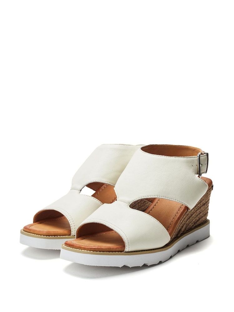 Moda in Pelle Mapel High Front Leather Wedge White Sandals - Image 2 of 4