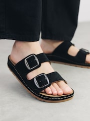 Moda in Pelle Sh Elate Double Strap Flexi Cork Footbed Black Mules - Image 1 of 4