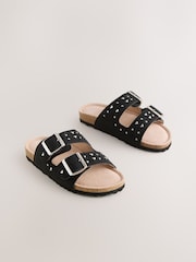 Black Studded Corkbed Sandals - Image 1 of 5