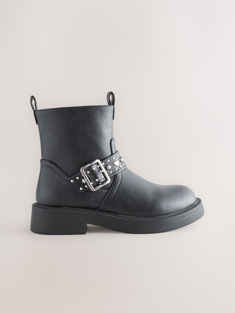 Black Studded Biker Boots - Image 1 of 6