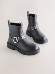 Black Studded Biker Boots - Image 2 of 6