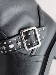 Black Studded Biker Boots - Image 5 of 6