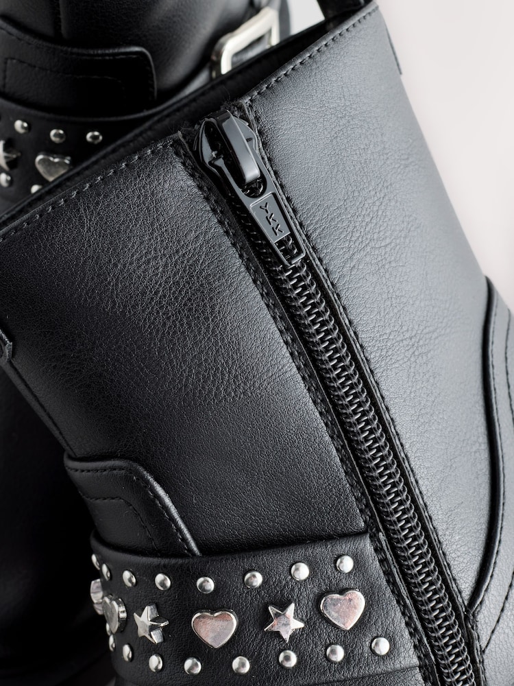 Black Studded Biker Boots - Image 6 of 6