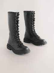 Black Lace up Knee High Boots - Image 3 of 7