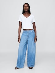 Gap White Linen-Blend Cropped V Neck T-Shirt - Image 3 of 5