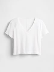 Gap White Linen-Blend Cropped V Neck T-Shirt - Image 5 of 5