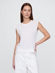 Gap White Linen-Blend Crew Neck Shell T-Shirt - Image 1 of 5