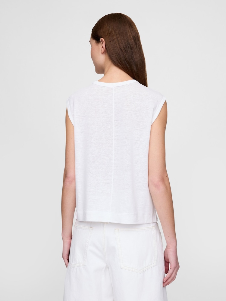 Gap White Linen-Blend Crew Neck Shell T-Shirt - Image 2 of 5