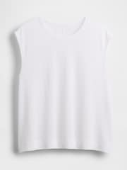 Gap White Linen-Blend Crew Neck Shell T-Shirt - Image 4 of 5