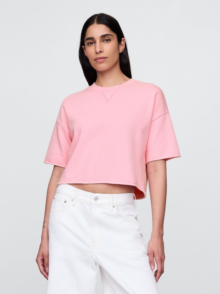 Gap Pink French Terry Cropped Rolled Hem Sweatshirt - Image 1 of 5