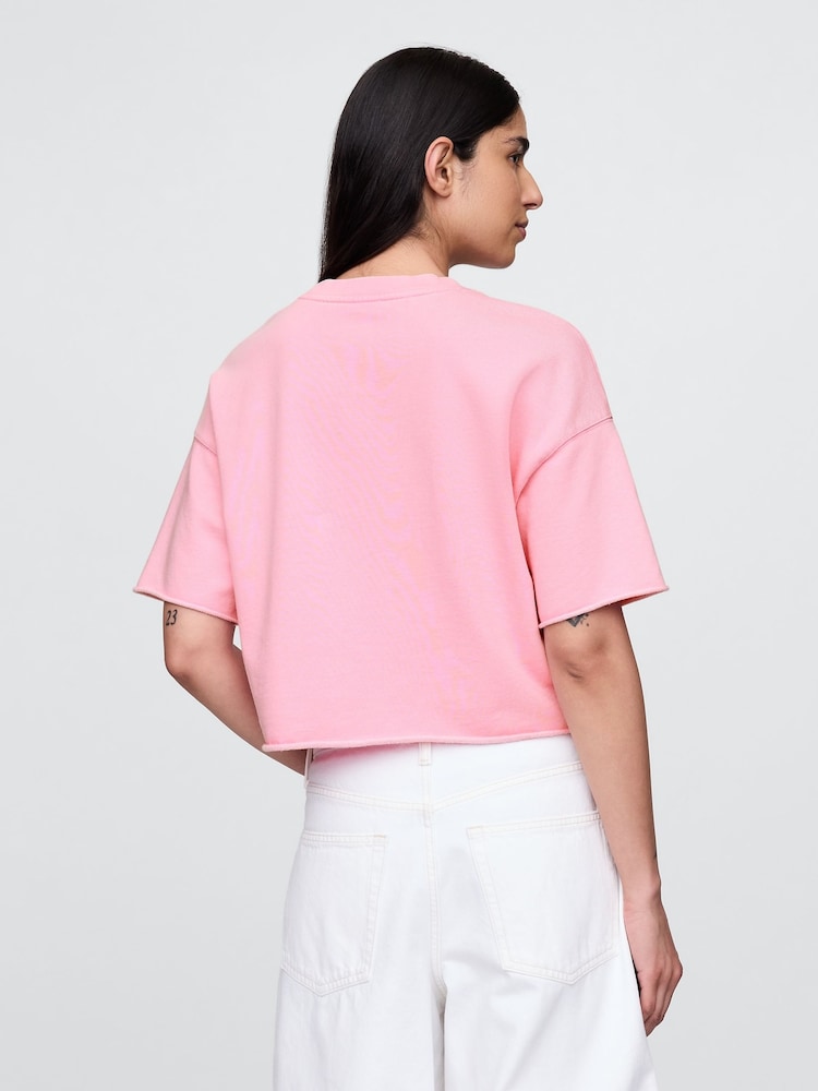 Gap Pink French Terry Cropped Rolled Hem Sweatshirt - Image 2 of 5