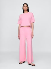 Gap Pink French Terry Cropped Rolled Hem Sweatshirt - Image 3 of 5