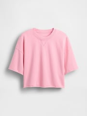 Gap Pink French Terry Cropped Rolled Hem Sweatshirt - Image 4 of 5