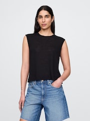Negro - Gap Linen-Blend Crew Neck Shell T-Shirt - Imagen 1 de 5