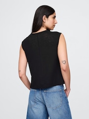 Negro - Gap Linen-Blend Crew Neck Shell T-Shirt - Imagen 2 de 5