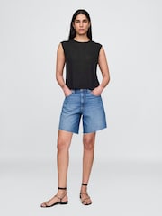 Negro - Gap Linen-Blend Crew Neck Shell T-Shirt - Imagen 3 de 5